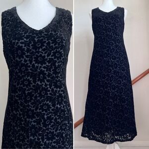 Vintage 90s April Cornell Burnout Velvet Floral Maxi Dress L Black Sleeveless
